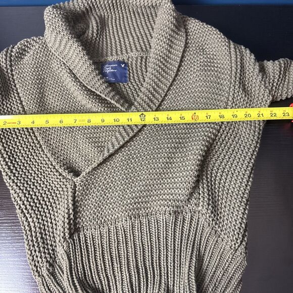 American Eagle Womens Sweater Shawl Neck Med Green Chunky Knit Wrap Y2K Preppy‎ - Picture 9 of 10